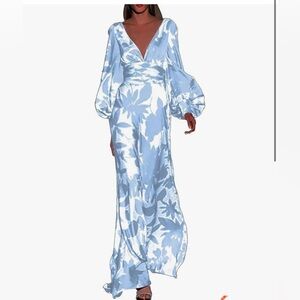 Blue and white long sleeve maxi dress